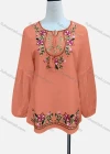 Wholesale Women's Casual Floral Embroidery Splicing Long Sleeve Tie Neck Blouse - Liuhuamall