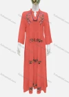 Wholesale Women's Casual Notched Neck Floral Applique Ruffle Hem 3/4 Sleeve Maxi Dress A8# - Liuhuamall