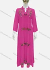 Wholesale Women's Casual Notched Neck Floral Applique Ruffle Hem 3/4 Sleeve Maxi Dress A8# - Liuhuamall