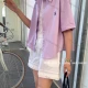 Wholesale Women's New 100% Cotton Short Sleeve Shirt, Loose Fit Slimming Embroidered Blouse, Fashion Versatile Designer Summer Top Purple Clothing Wholesale Market Liuhua