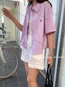 Wholesale Women's New 100% Cotton Short Sleeve Shirt, Loose Fit Slimming Embroidered Blouse, Fashion Versatile Designer Summer Top, LIUHUA CLOTHING WHOLESALE