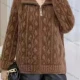 Wholesale Women's Casual Collared Long Sleeve Plain Zipper Knit Jacket Brown Clothing Wholesale Market Liuhua