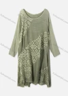 Wholesale Woman's Casual Crew Neck Long Sleeve Splicing Embroidered Floral Print Dress 02# - Liuhuamall