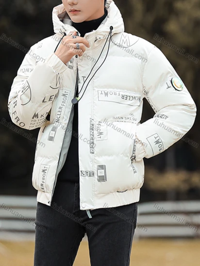 Wholesale Men's Casual Letter Hooded Patch Pocket Drawstring Thermal Lined Cotton-Padded Puffer Jacket 6-2219#