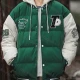 Wholesale Men's Letter 2 in 1 Hooded Pocket Button Drawstring Thermal Lined Cotton-Padded Puffer Baseball Jacket 6-2258# Green Clothing Wholesale Market Liuhua