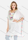 Wholesale Women's Batwing Sleeve Colorful Crochet Floral Pompom Trim V-Neck Cover Up - Liuhuamall
