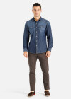 Wholesale Men's Casual Plain Button Front Denim Wash Shirt With Pockets - Liuhuamall