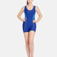 Women's Sporty One Piece Colorblock Boyleg Tank Swimsuit 8010# Blue Clothing Wholesale Market -LIUHUA