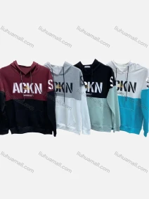 Wholesale Men's 100%Cotton Casual Colorblock Letter Print Drawstring Kangaroo Pocket Round Neck Long Sleeve Hoodie, LIUHUA CLOTHING WHOLESALE