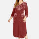 Women's Casual V Neck 3/4 Sleeve Embroidered Dress 4# Clothing Wholesale Market -LIUHUA