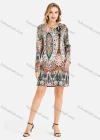 Wholesale Women's Folkloric Print Round Neck Long Sleeve Short Dress - Liuhuamall