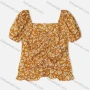 Wholesale Women's Casual Floral Square Neck Puff Sleeve Blouse 1843# preview
