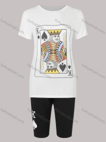 Wholesale Women's Casual Short Sleeve Playing Card Print Top & Shorts Sets, LIUHUA CLOTHING WHOLESALE