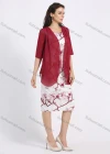 Wholesale Women's Elegant Half Sleeve Sheer Ruffle Hem Cardigan Floral Print Sleeveless Pencil Dress 2 Piece Set - Liuhuamall