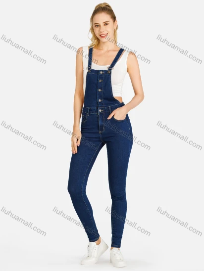 Wholesale Women's Casual Slim Fit Adjustable Strap Pockets Button Closure Overall
