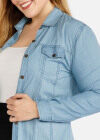 Wholesale Women's Casual Long Sleeve Flap Pocket Button Front Long Denim Shirt - Liuhuamall