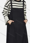 Wholesale Women's Casual Plain Square Neck Kangaroo Pocket Split Side Maxi Pinafore Dress 1430# - Liuhuamall