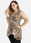 Wholesale Women's Casual Allover Print Peplum Hem Sleeveless Tunic Top - Liuhuamall