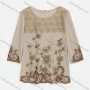 Wholesale Women's Elegant Round Neck Floral Embroidery Rhinestone Long Sleeve Blouse KJ50920# preview