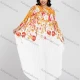 Wholesale Women's Crew Neck Loose Fit Floral Print Pleated Bell Sleeve High Low Hem Kaftan Dress White Clothing Wholesale Market Liuhua