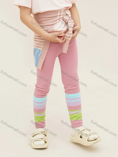 Wholesale Girls Casual High Stretchy Elastic Waist Colorblock Striped Leggings MB22AKZ631#