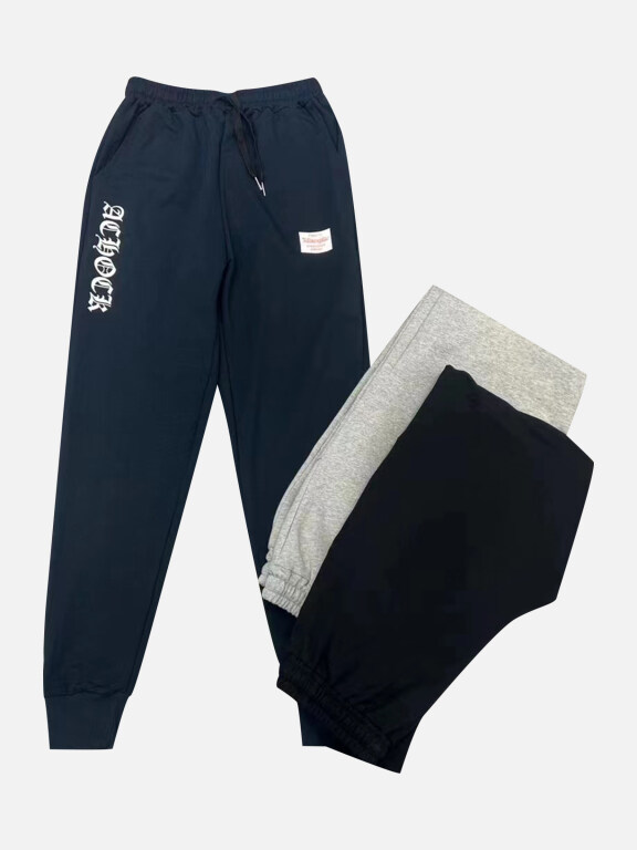 Men's Casual & Sporty Letter Print Drawstring Patch Pocket Elastic Waist Jogger Sweatpants, Clothing Wholesale Market -LIUHUA, MEN, Bottoms