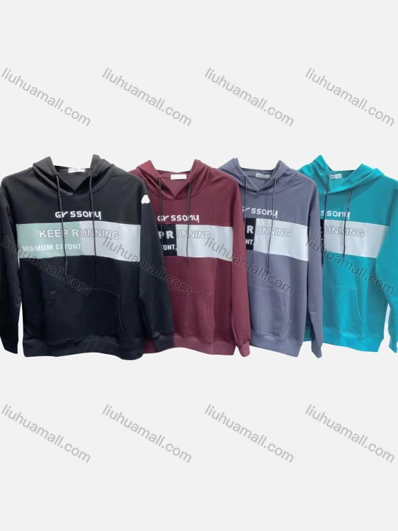 Wholesale Men's 100%Cotton Casual Letter Print Drawstring Round Neck Long Sleeve Hoodie