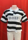 Wholesale Women's Casual Striped Letter Print Short Sleeve Polo Shirt - Liuhuamall
