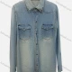 Wholesale Women's Fashion Collared Long Sleeve Rivet Flap Pockets Button Distressed Denim Overshirt Blue Clothing Wholesale Market Liuhua