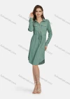 Wholesale Women's Casual Collared Drawstring Button Down Curved Hem Shirt Dress 3097# - Liuhuamall