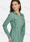 Wholesale Women's Casual Collared Drawstring Button Down Curved Hem Shirt Dress 3097# - Liuhuamall