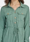 Wholesale Women's Casual Collared Drawstring Button Down Curved Hem Shirt Dress 3097# - Liuhuamall