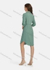 Wholesale Women's Casual Collared Drawstring Button Down Curved Hem Shirt Dress 3097# - Liuhuamall