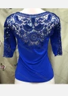Wholesale Women's Vintage 3/4 Sleeve Guipure Lace Trim Embroidery Plain Tops - Liuhuamall
