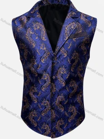 Wholesale Men's Vintage Lapel Embroidered Single Breasted Silky Waistcoat, LIUHUA CLOTHING WHOLESALE