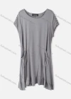 Wholesale Woman's Casual Round Neck Batwing Sleeve Dual Pockets Embroidery Ruffle Hem Plain Dress - Liuhuamall