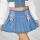 Wholesale Women's Fashion Plain Lace Up High Waist Pleated Mini Denim Skirt Blue Clothing Wholesale Market Liuhua
