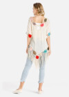 Wholesale Women's Crochet Floral Fringe Trim V-Neck Drop Shoulder Cover Up - Liuhuamall