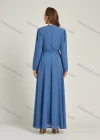 Wholesale Women's Chiffon Plain Long Sleeve Mock Neck Ruched Maxi Dress With Belt 0708# - Liuhuamall