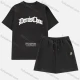 Wholesale Men's Casual Letter Print Short Sleeve T-Shirts & Drawstring Patch Pocket Shorts 2 Piece Set Black Clothing Wholesale Market Liuhua