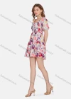 Wholesale Women's Casual Floral Print Shirred Square Neck Short Sleeve Ruffle Hem Short Dress - Liuhuamall