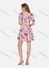 Wholesale Women's Casual Floral Print Shirred Square Neck Short Sleeve Ruffle Hem Short Dress - Liuhuamall