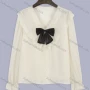 Wholesale Women's Casual Plain Lace V-Neck Bowknot Ruffle Trim Poet Sleeve Blouse preview