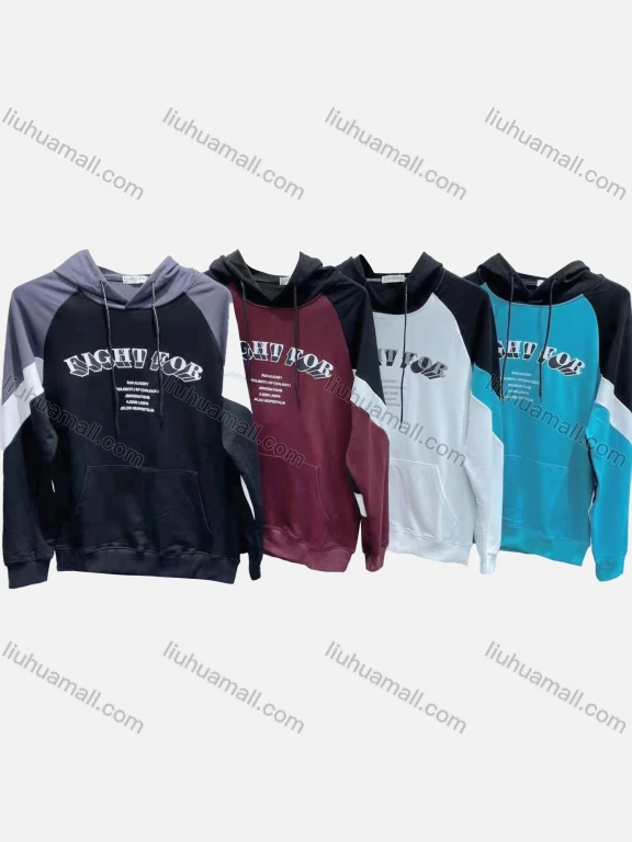 Wholesale Men's 100%Cotton Casual Colorblock Letter Print Drawstring Kangaroo Pocket Round Neck Long Sleeve Hoodie