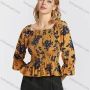 Wholesale Women's Casual Poet Sleeve Square Neck Floral Print Ruched Shirred Button Decor Peplum Blouse preview