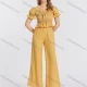 Wholesale Women's Elegant Plain Shirred Drawstring Ruffle Trim Short Sleeve Crop Blouse & Pants 2 Piece Set 764# Yellow Guangzhou Clothing Wholesale Market & Suppliers -LIUHUAMALL