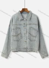 Wholesale Women's Fashion Rivets Double Pockets Pearl Decor Distressed Denim Jacket - Liuhuamall