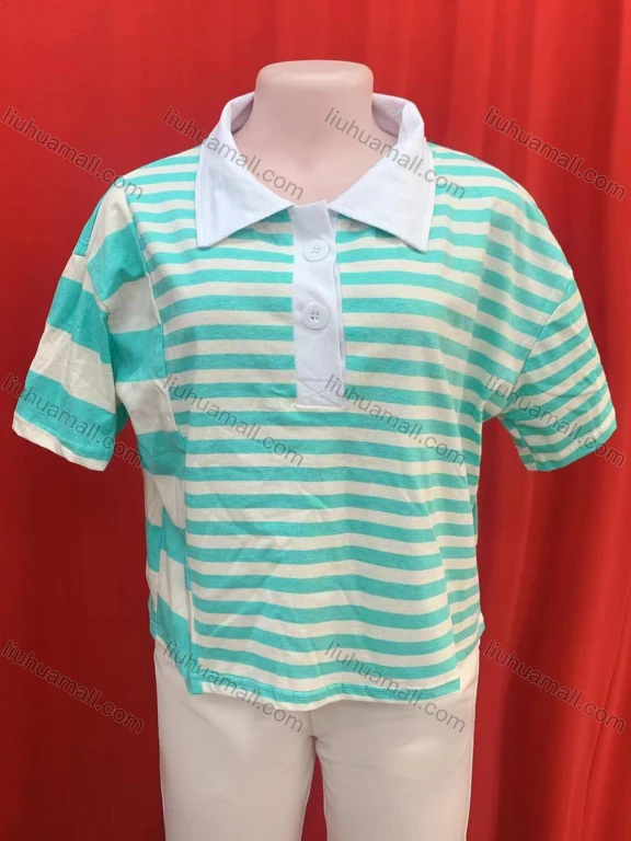 Wholesale Women's Casual Striped Short Sleeve Polo Shirt