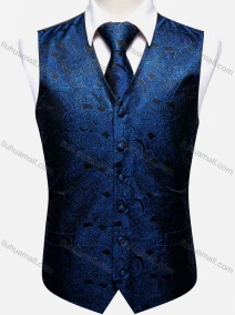 Wholesale Men's Formal Paisley Print Silky Waistcoat With Necktie 2-piece Set, LIUHUA CLOTHING WHOLESALE