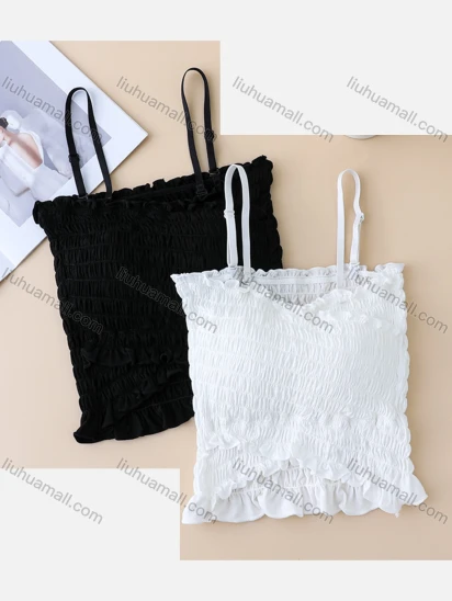 Wholesale Women's Casual Sexy Plain Spaghetti Strap Shirred Cami Top Built-in Bra Lingerie F113#